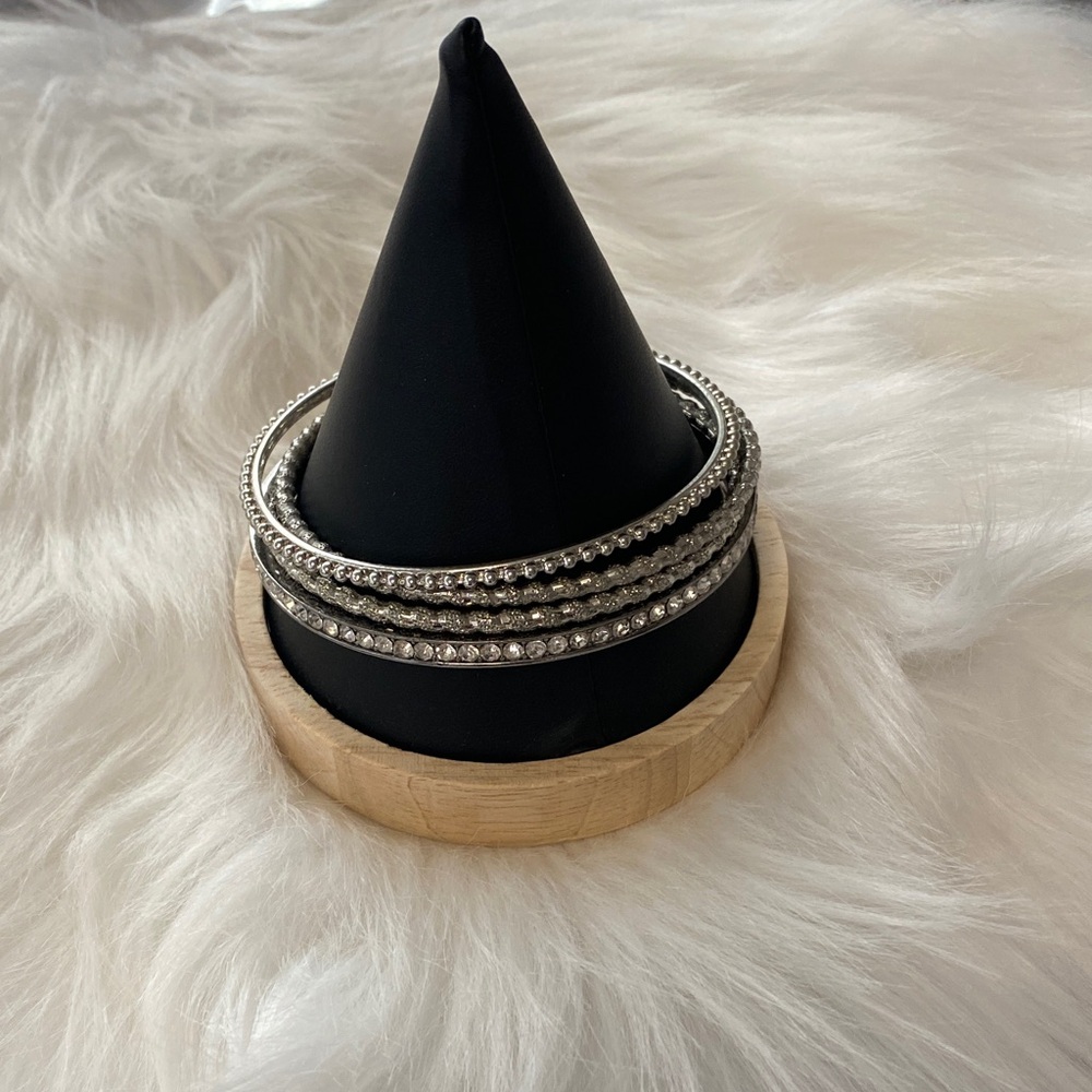 Fashion Silver Crystal-Embellished Bangle Set